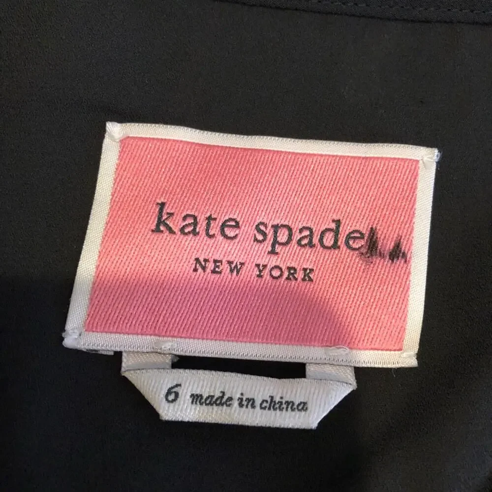 Kate Spade black red pink ribbon bow v neck dress size 6